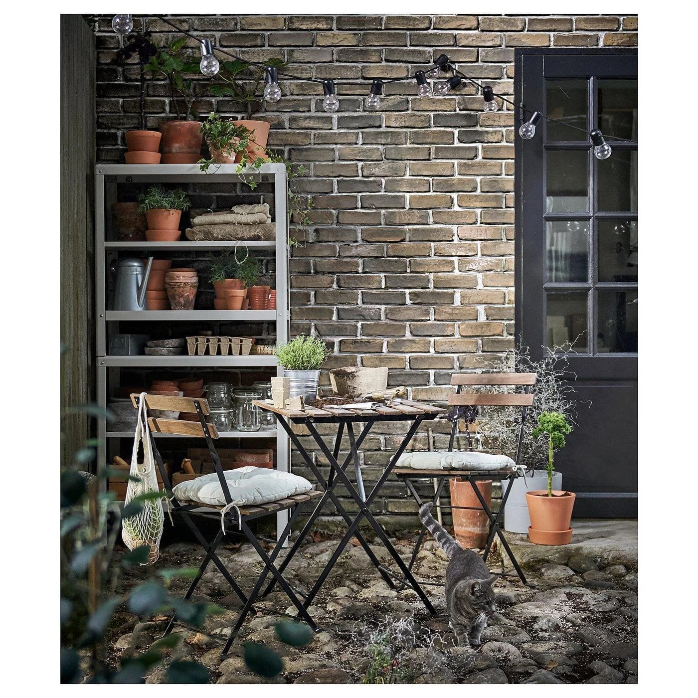 IKEA TÄRNÖ Tisch+2 Stühle Außen Schwarz/Braun Akazienholz