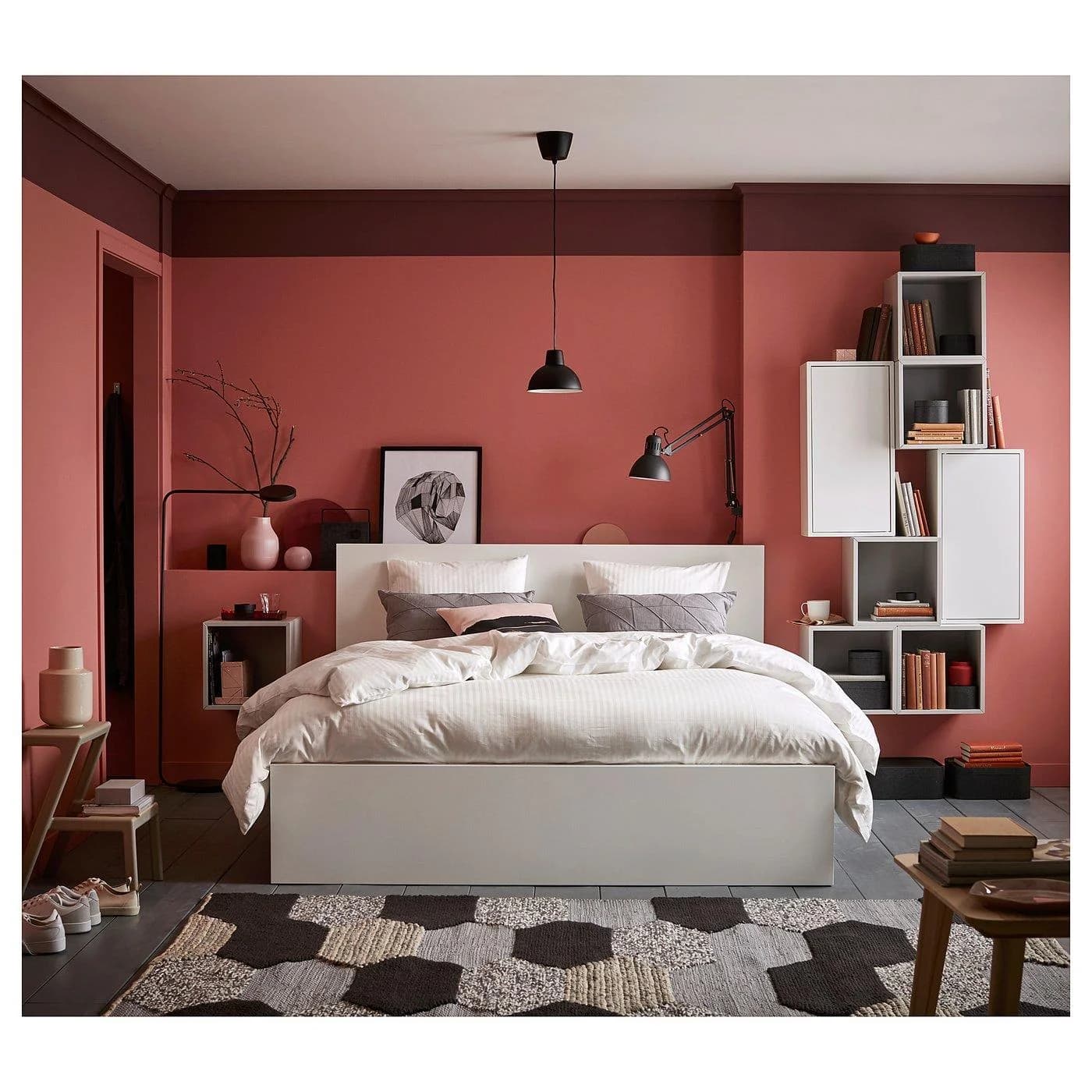 IKEA MALM Bettgestell hoch mit 2 Schubkästen Weiß