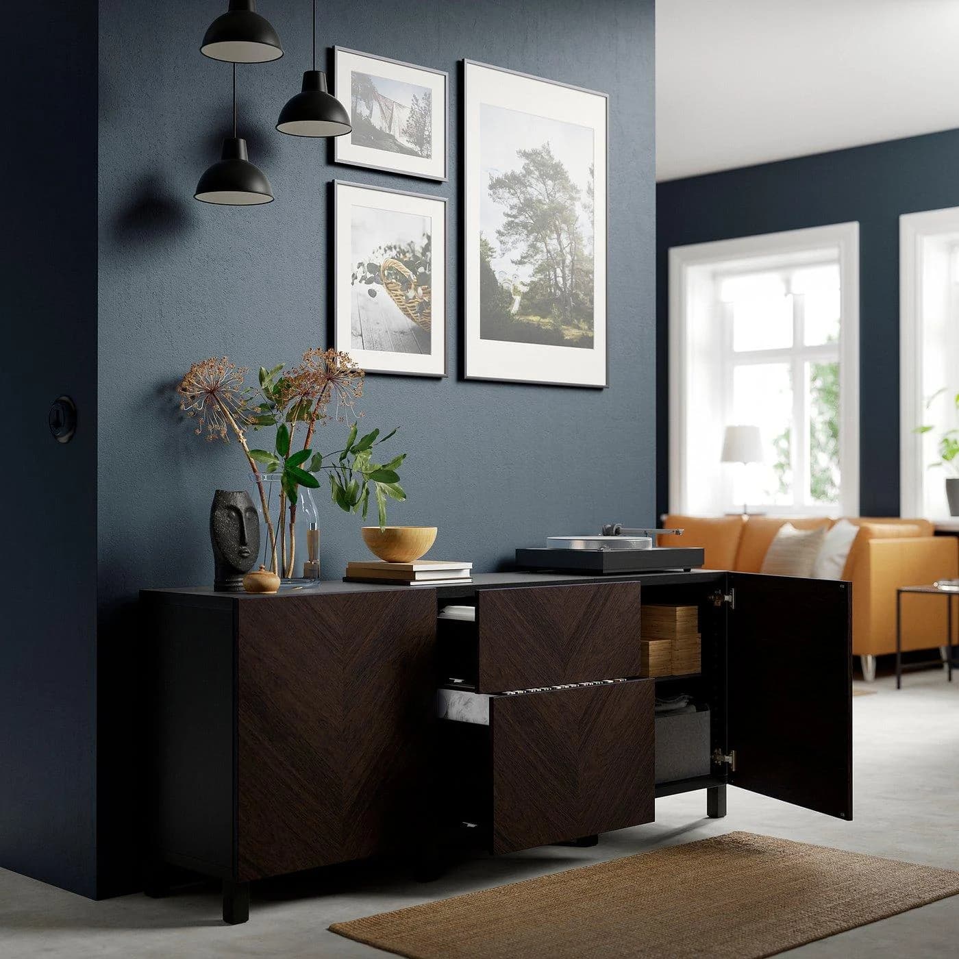 IKEA BESTÅ Sideboard mit Schubladen Dunkelbraun Eichenfurnier