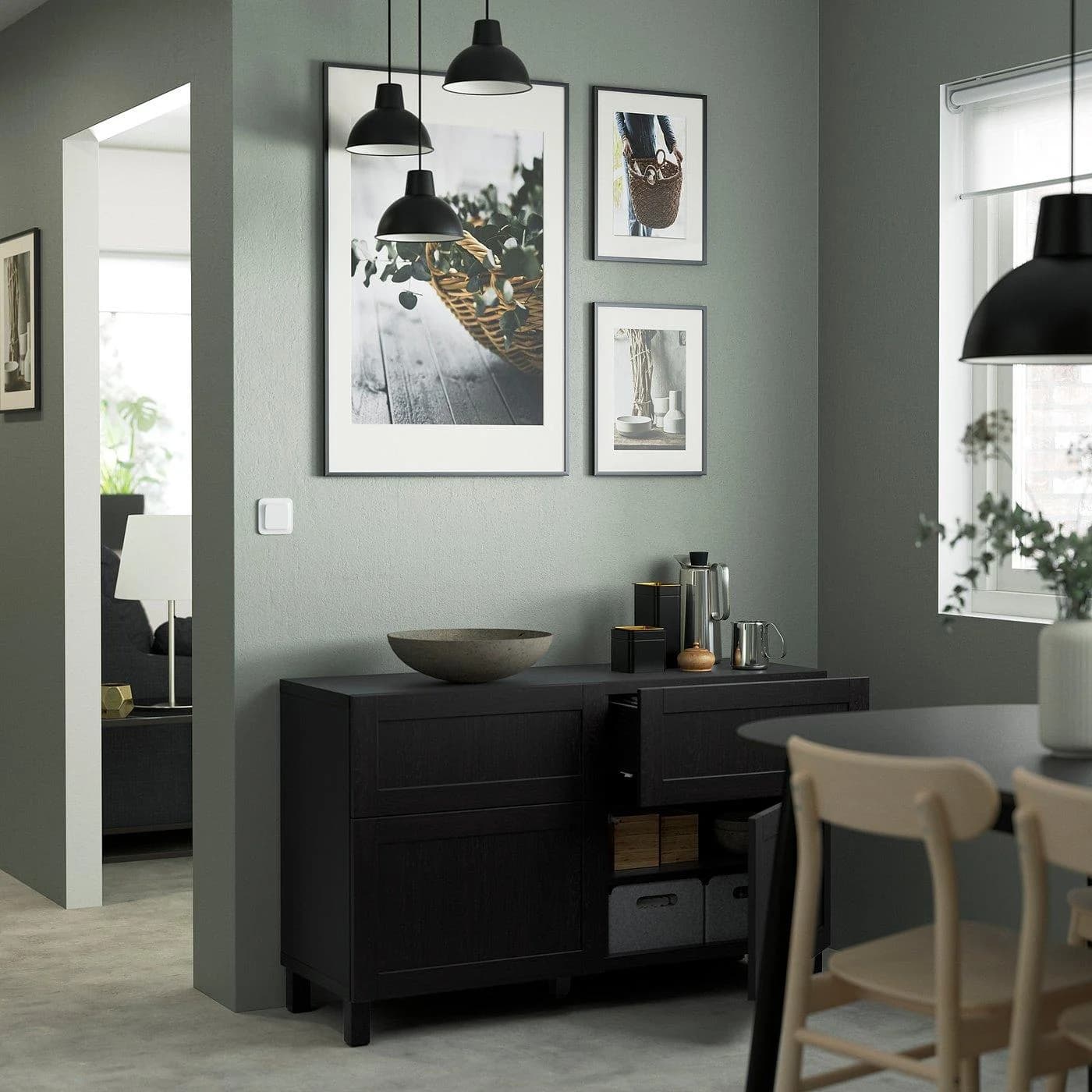IKEA BESTÅ Aufbewkombination mit Türen und Schubladen schwarzbraun