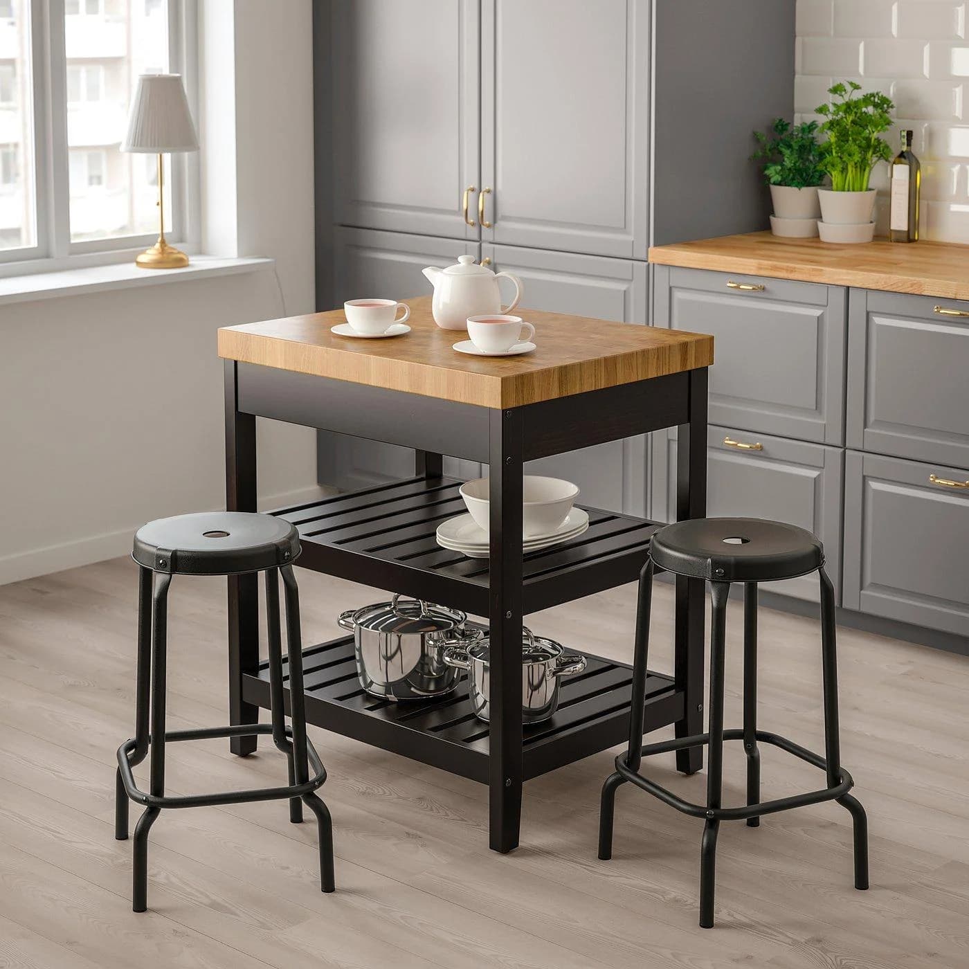 IKEA VADHOLMA Kücheninsel Schwarz Eiche mit Hackblock