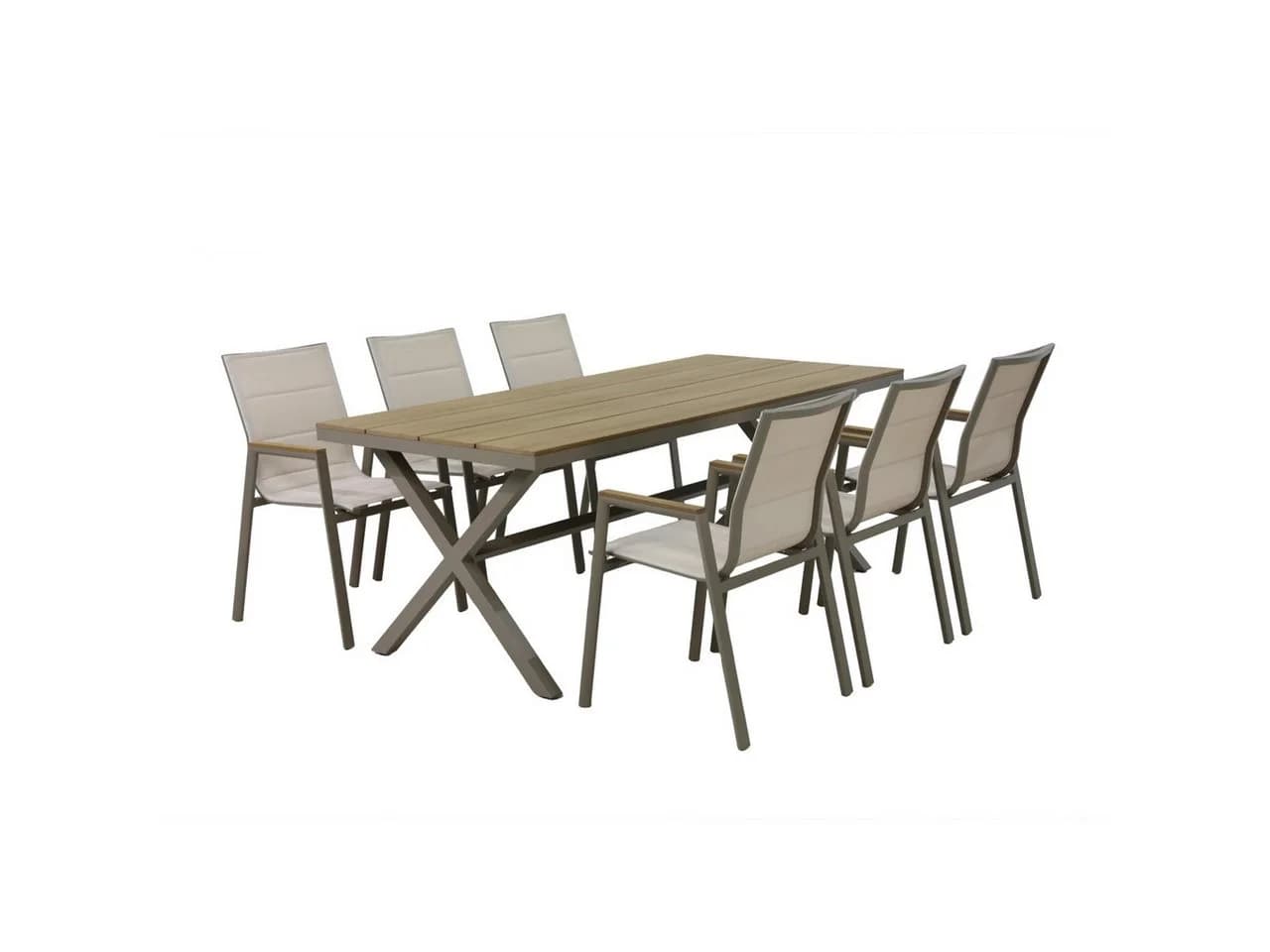 Primaster Garten-Essgruppe Milos 6 Personen Taupe/Creme Stapelbar
