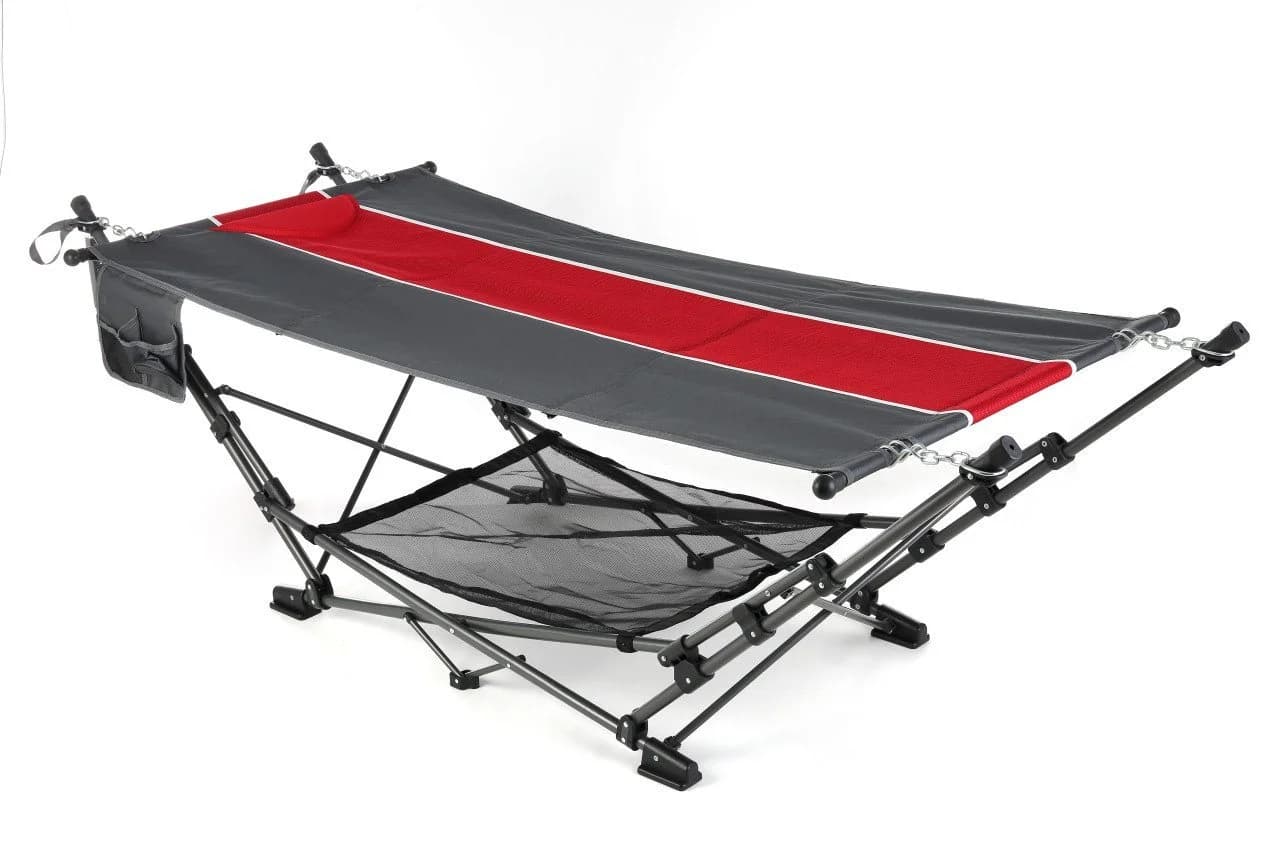 Primaster Camping Hängematte rot/grau mit Stahl-Rahmen