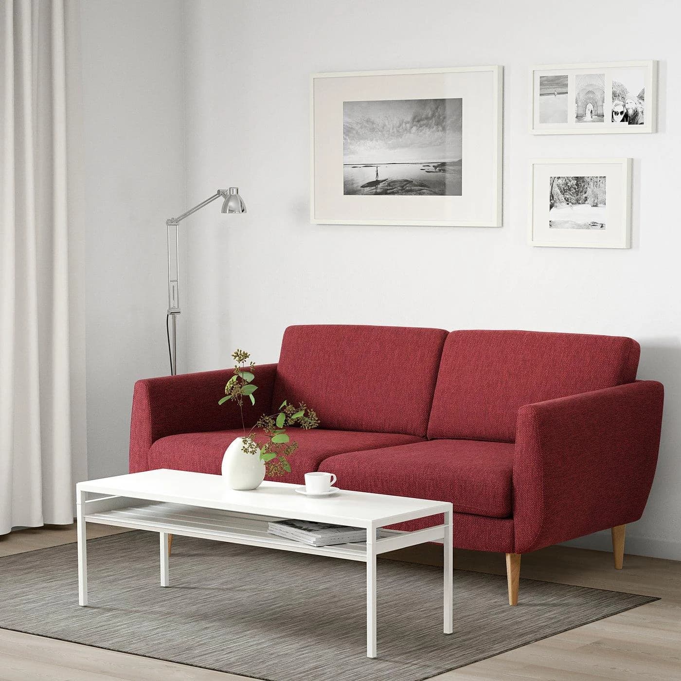 IKEA SMEDSTORP 3er-Sofa Rot Braun Retro Stil