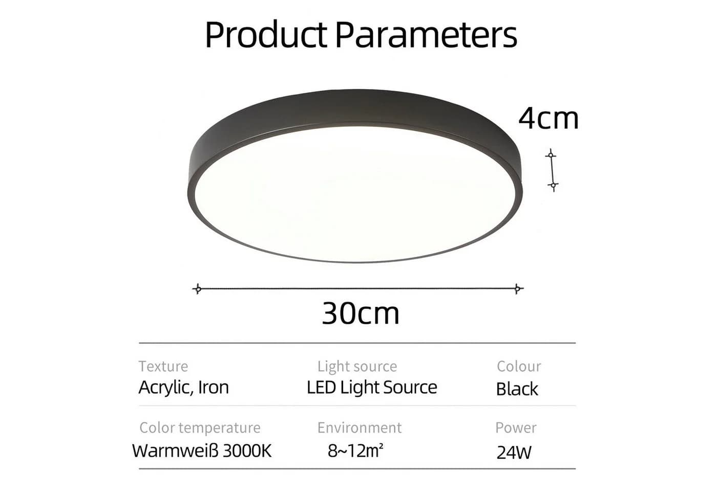 style home LED Deckenleuchte Schwarz 24W Warmweiß