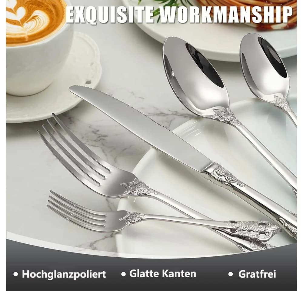 PFCTART Besteck-Set 24-tlg. Silber Edelstahl Palaststil