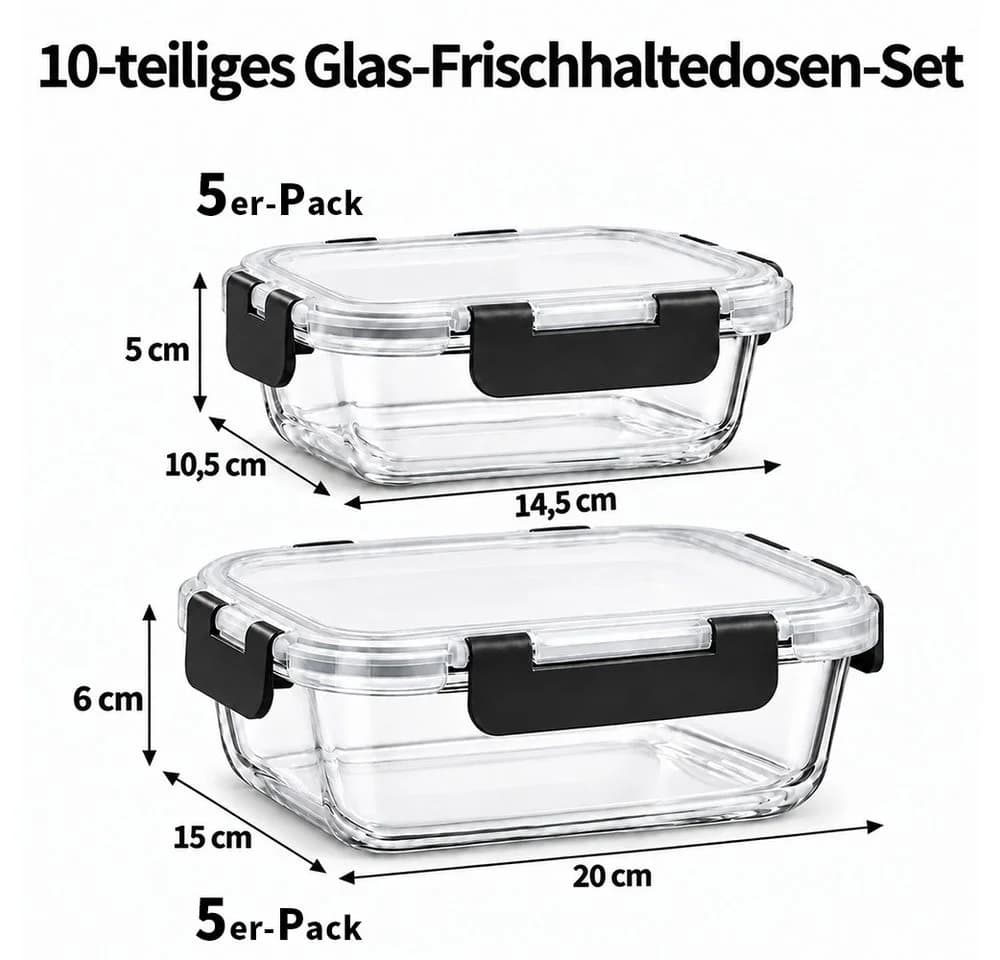 GLIESE Frischhaltedosen-Set Glas 10-tlg. mit Deckel