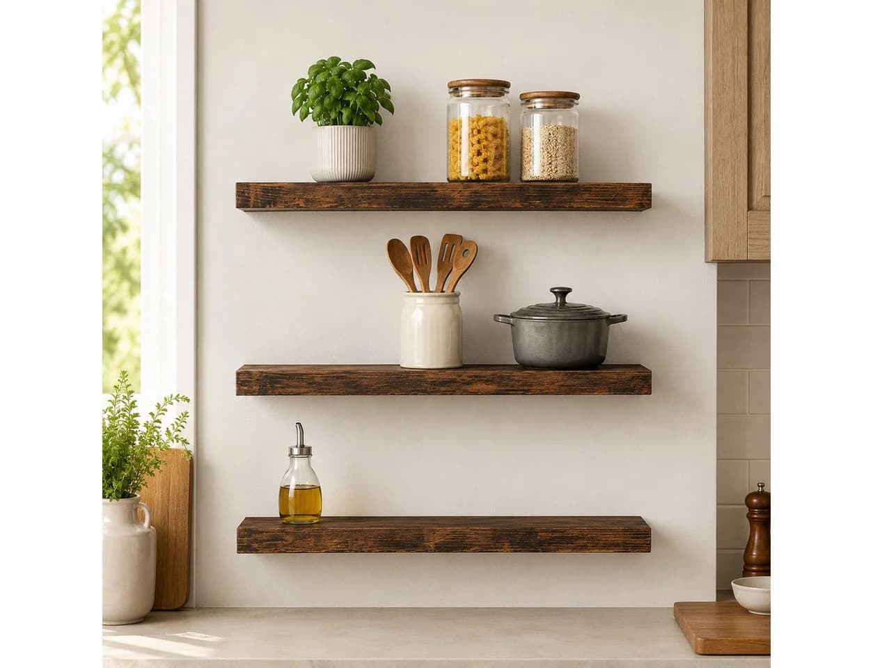 GLIESE POWER 3er-Set Wandregal Vintage Braun MDF & Stahl