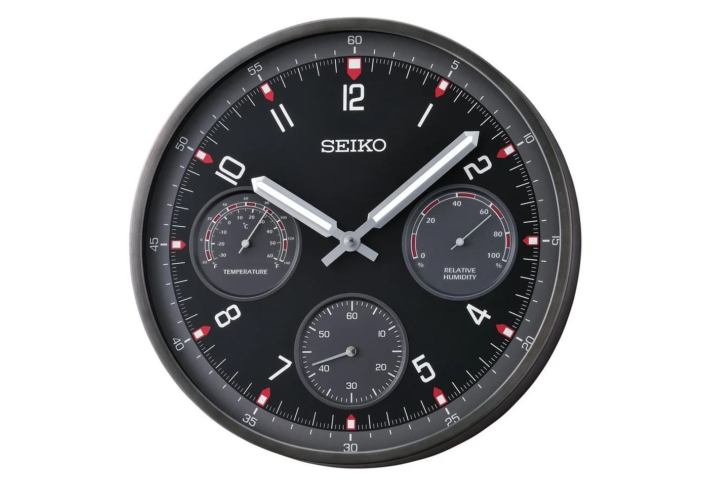 Seiko Wanduhr mit Thermometer & Hygrometer Anthrazit