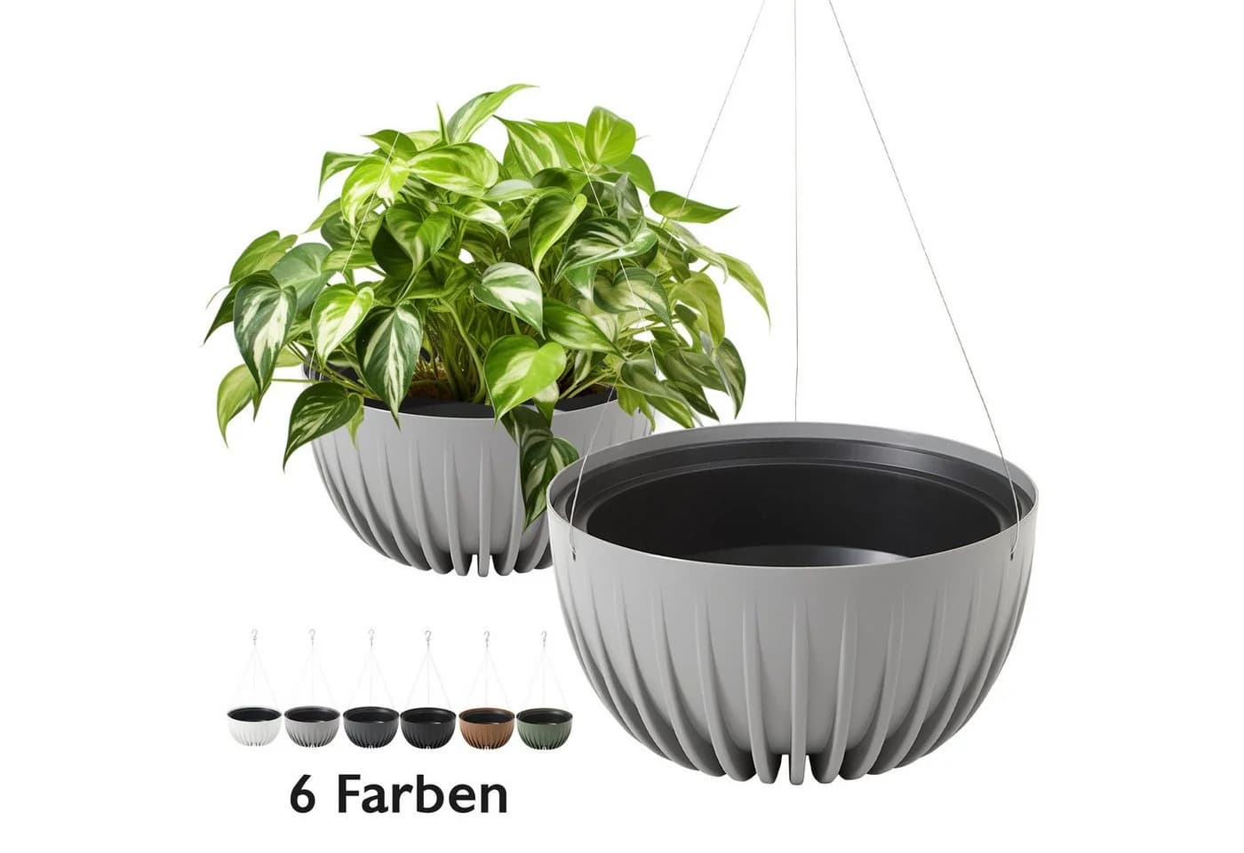 KONZEPT Blumenampel hängend Blumentopf 30cm Grau Kunststoff