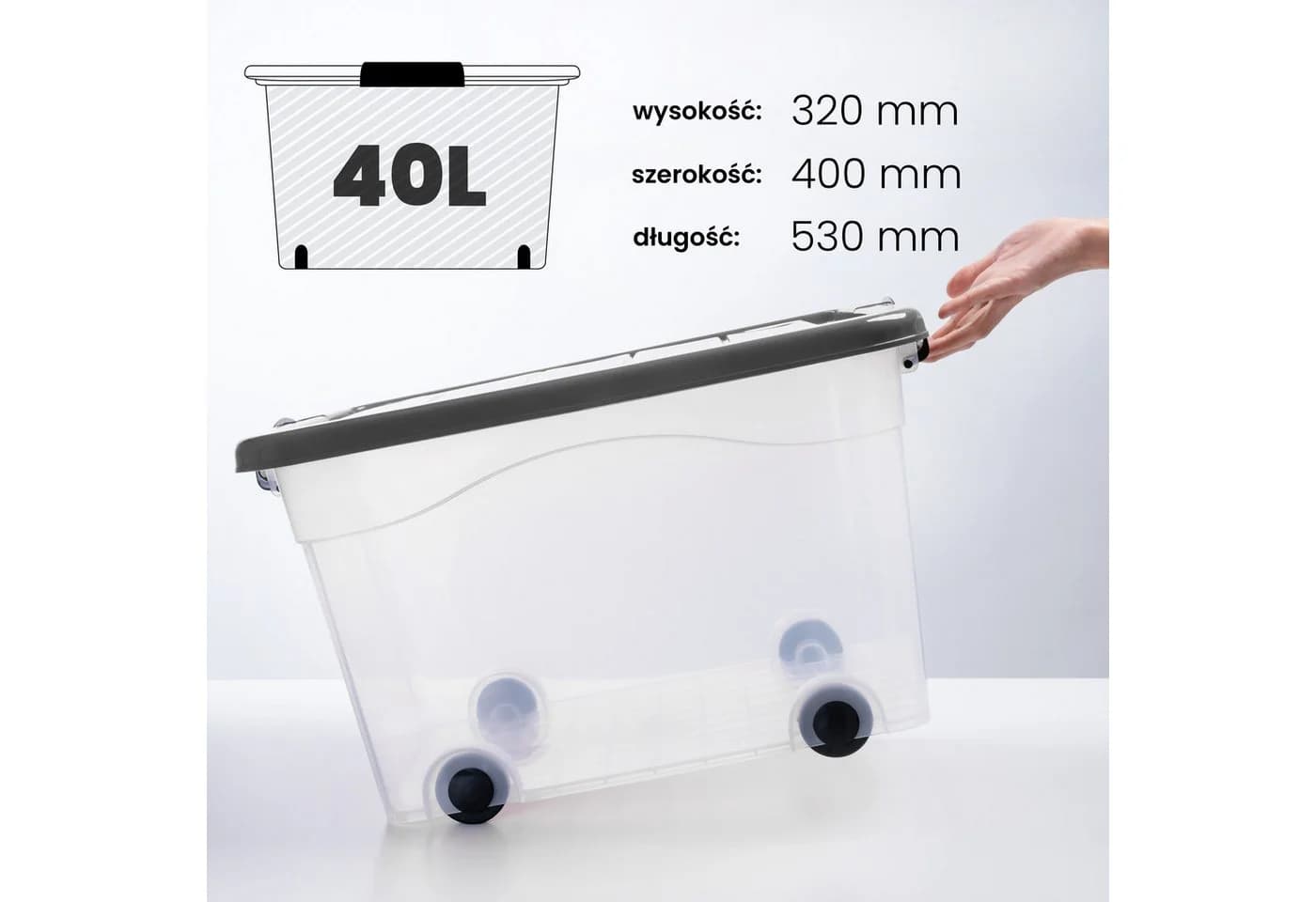 KONZEPT Stapelbox Aufbewahrungsbox 40L mit Deckel & Rollen