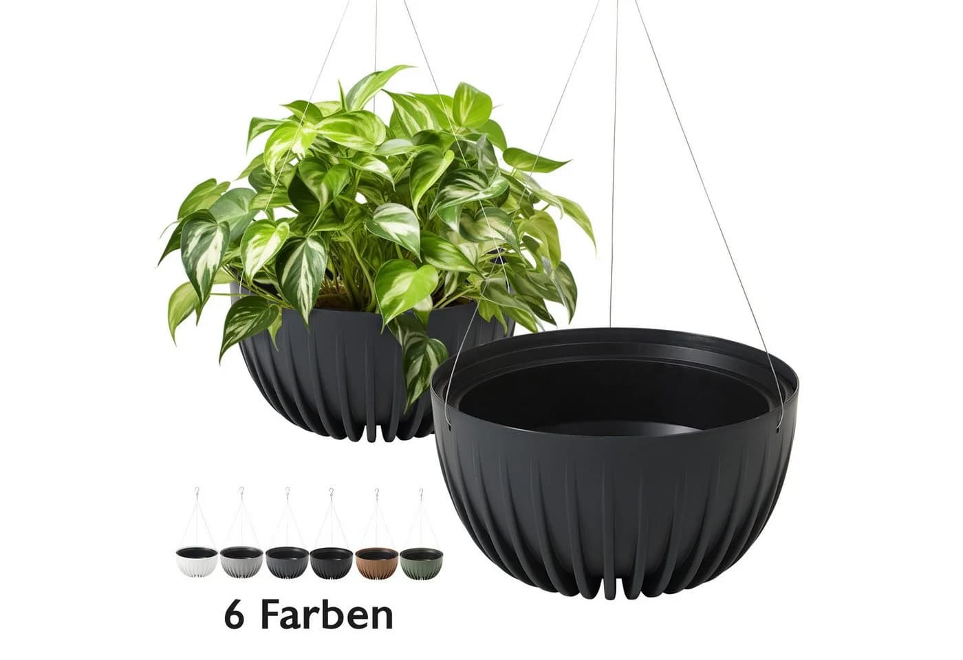 KONZEPT Blumenampel hängend Blumentopf 30cm Schwarz Kunststoff