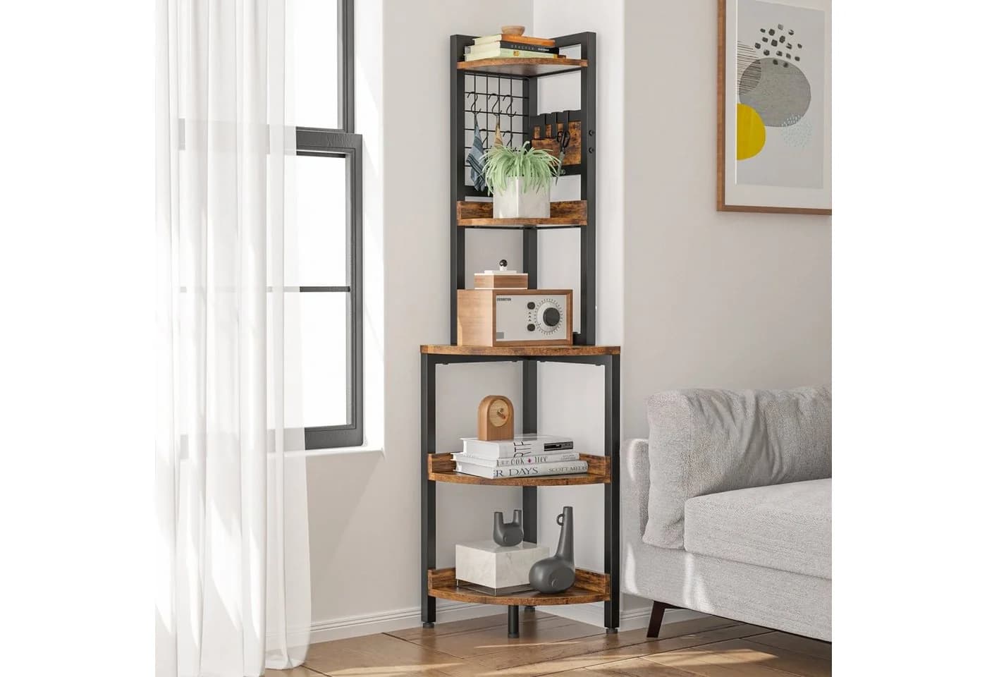 Dripex Eckregal Bücherregal 5 Ebenen Metallrahmen