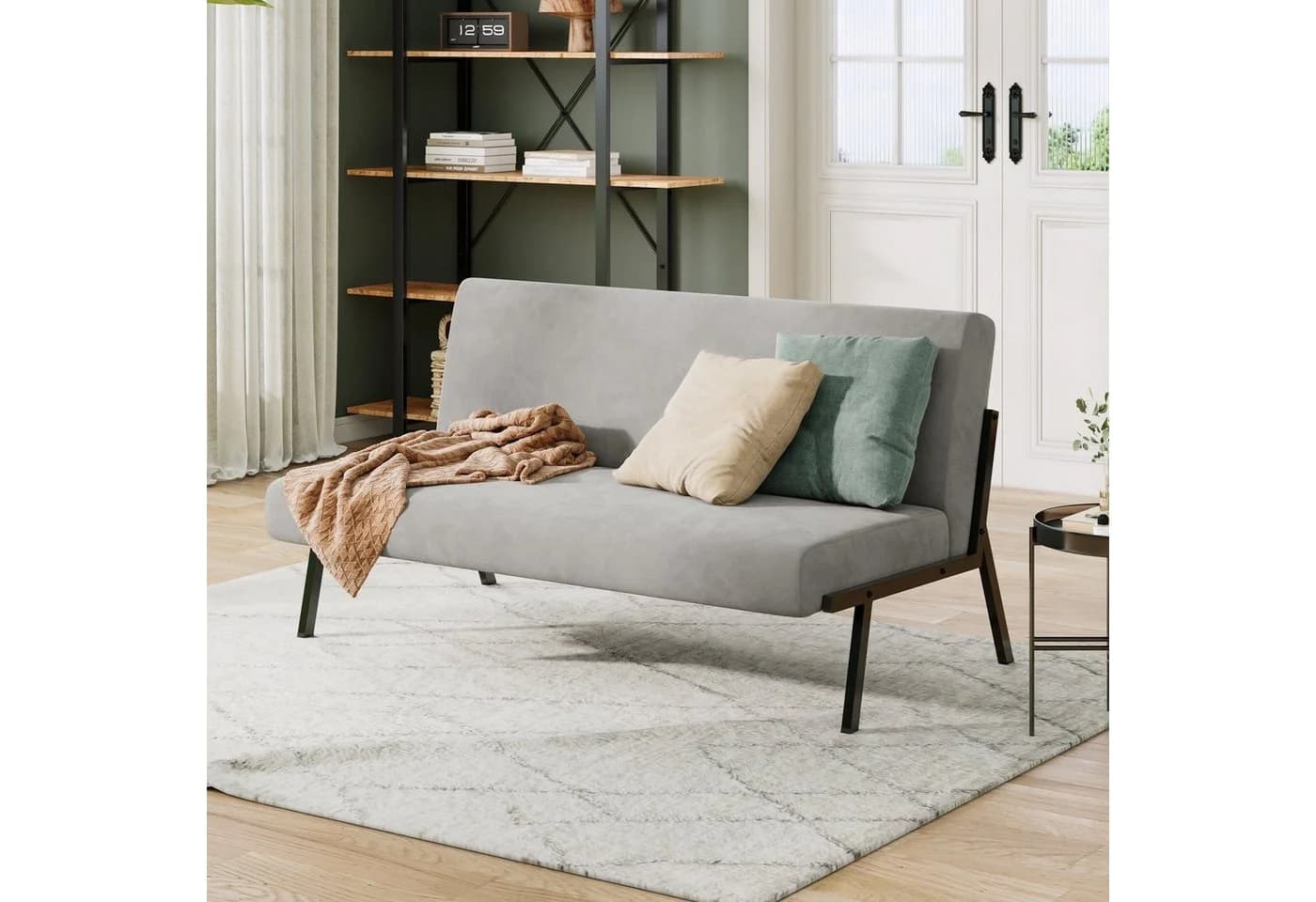 YOLEO 2-Sitzer Sofa Modern Grau Stoff Metallrahmen