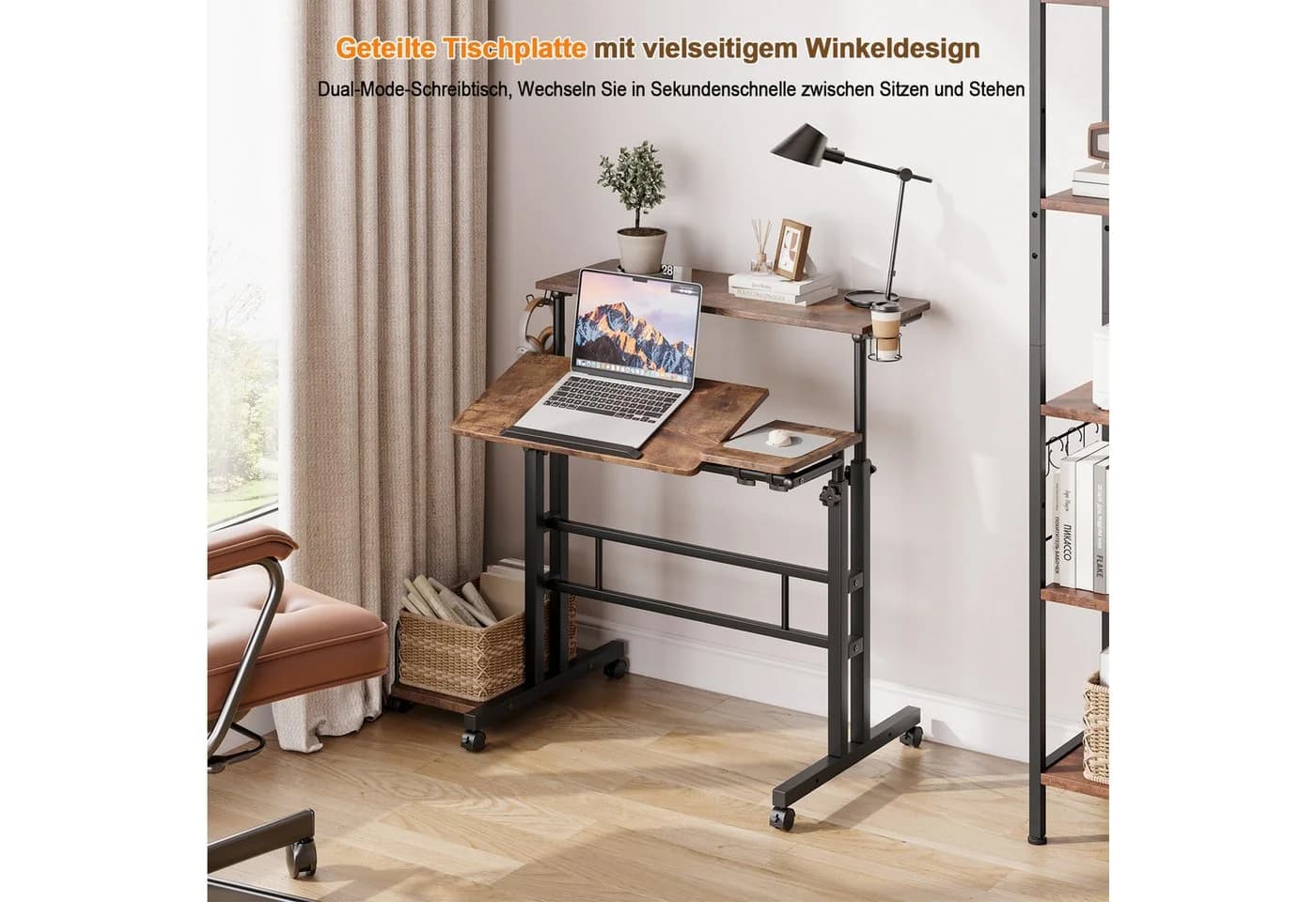 YOLEO Computertisch Höhenverstellbar Stehpult Braun Schwarz