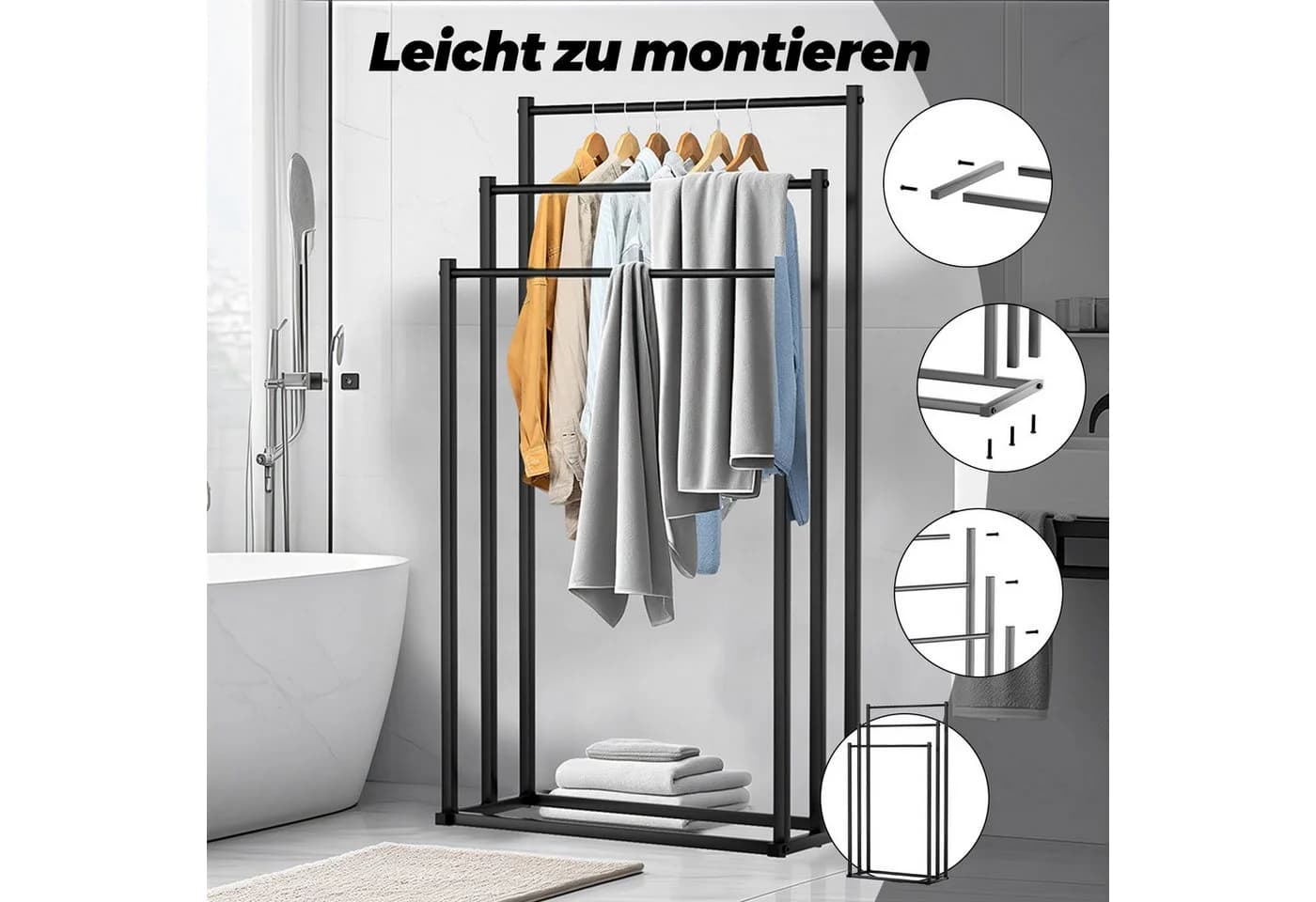 Rhein Beleuchtung 3-stufiger Handtuchhalter Metall freistehend