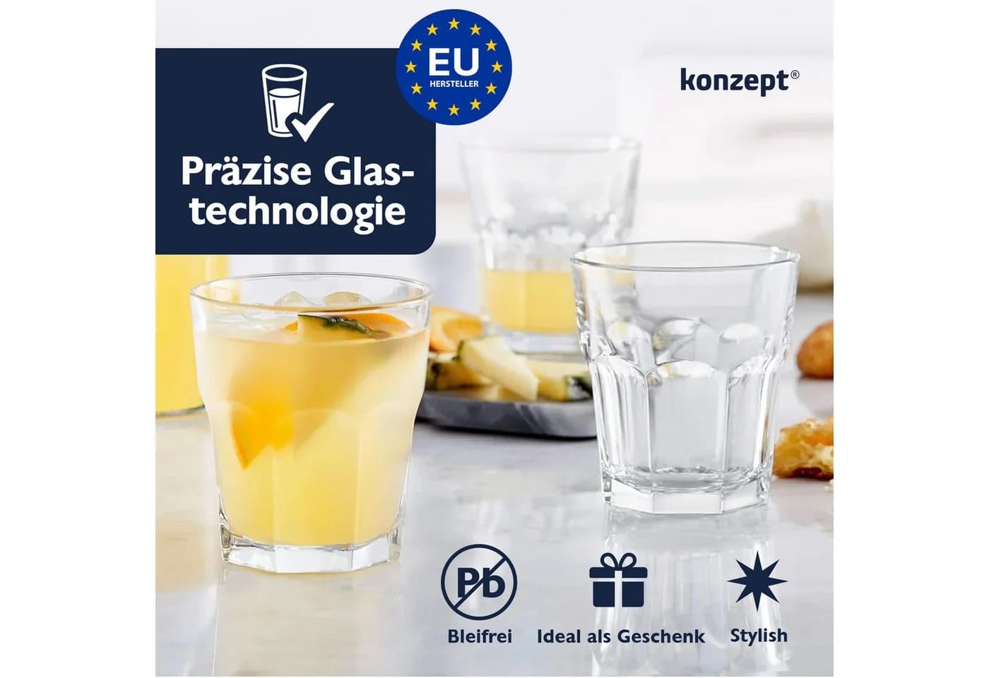 KONZEPT Glas Trinkgläser Set 240ml Stapelbar