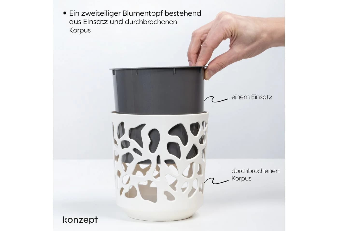KONZEPT Blumentopf 3er Set klein Ø 14cm Anthrazit-creme Kunststoff