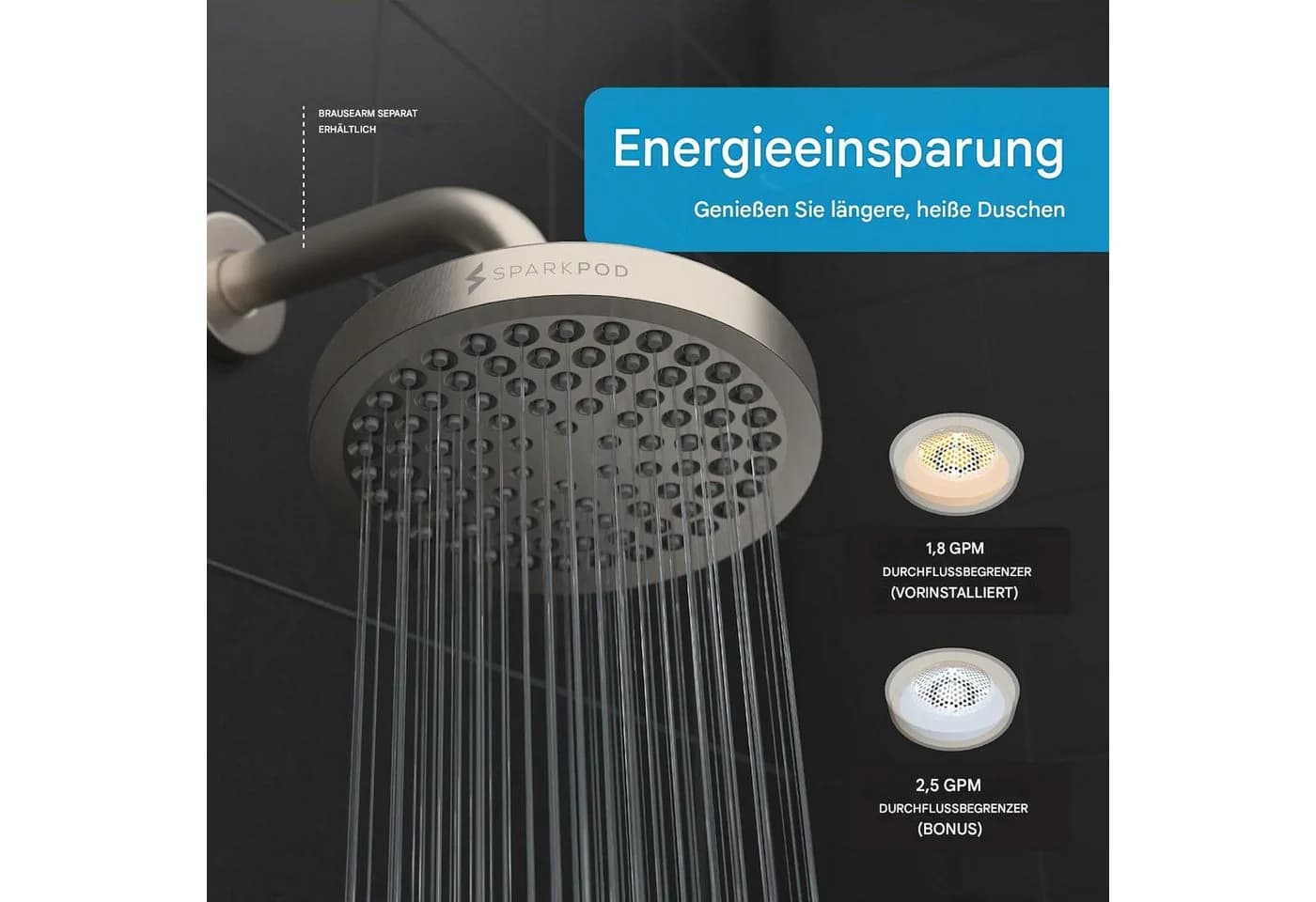 sparkpod Regenduschkopf Luxus XL Hochdruck Duschkopf mit 90 Anti-Kalk-Düsen