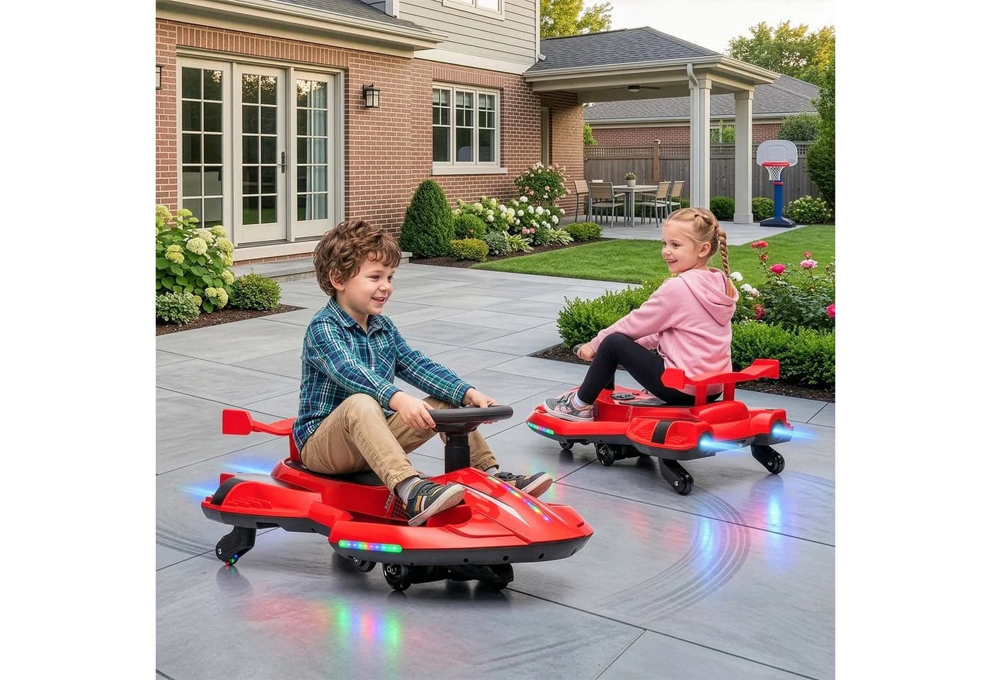 LALAHO Elektro-Kinderauto Elektroroter mit Sprühfunktion Rot & Schwarz