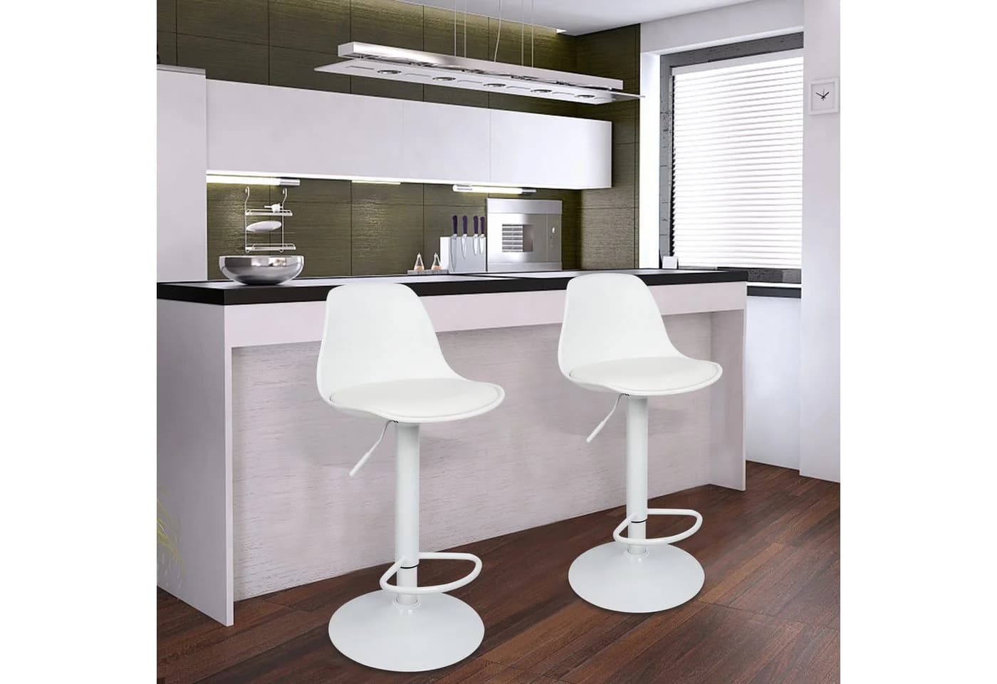 JEOBEST Barhocker Set 2 St. Weiß Kunstleder Höhenverstellbar mit Lehne