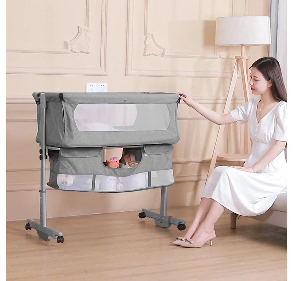 JEOBEST Baby-Reisebett 3 in 1 Grau Höhenverstellung