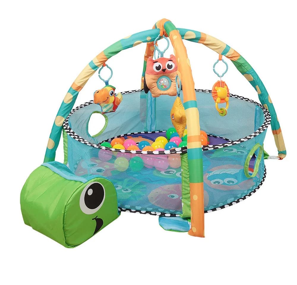 JEOBEST Krabbeldecke 3-in-1 Spielmatte mit Bällen Grün/Blau