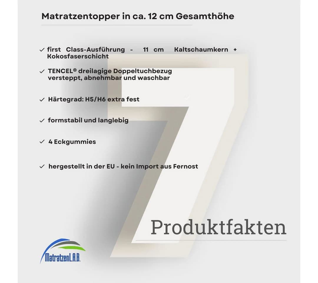 MatratzenL.A.B® Topper TENCEL™ Lyocell® H5/H6 extra hart 12 cm blau
