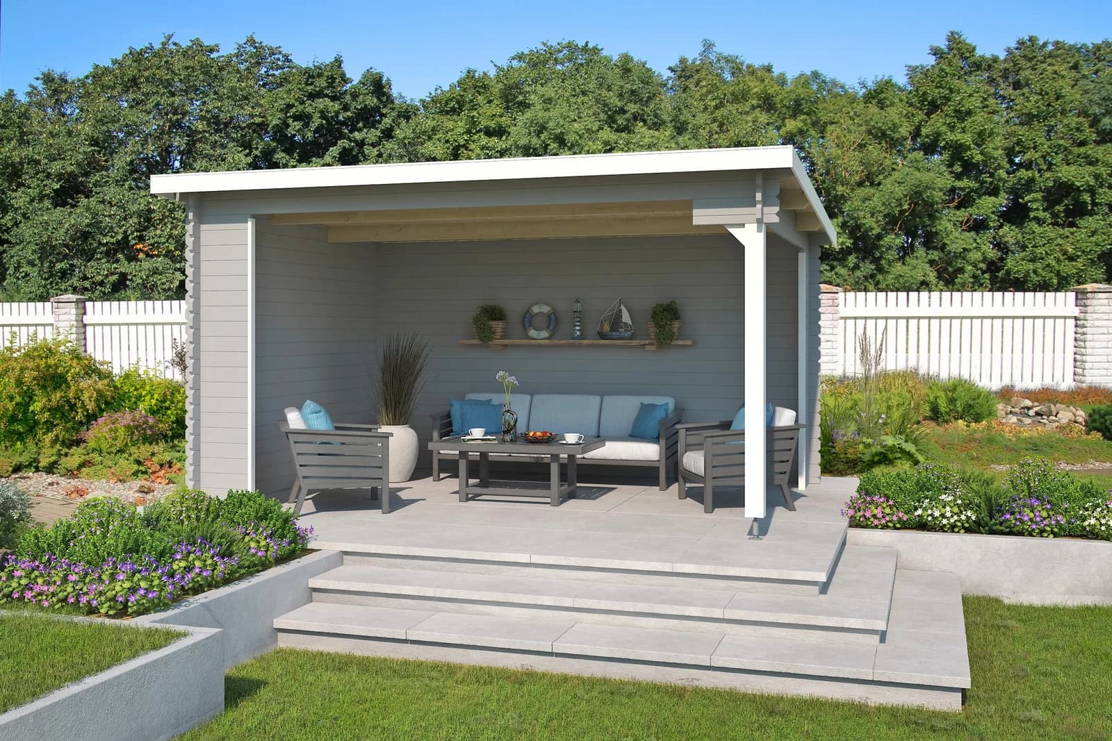Gartenhaus Blockbohlensystem Pultdach 445x245x349cm