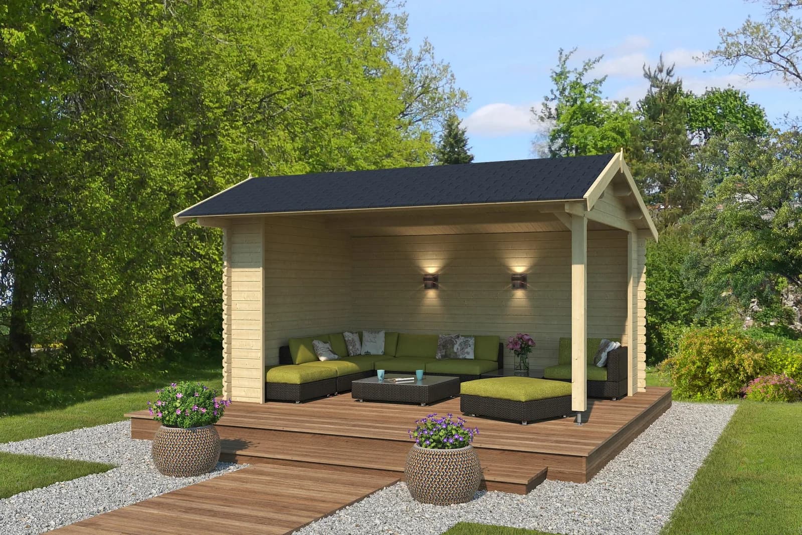 Gartenhaus aus Holzwerkstoff und Fichte, naturbelassen