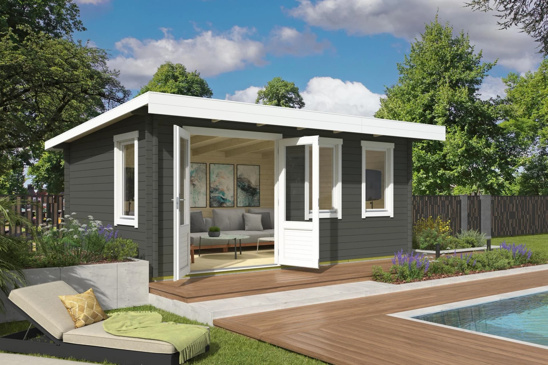 Gartenhaus NORDIC HOLZ BARUDA 53 Massivholz Grüngrau