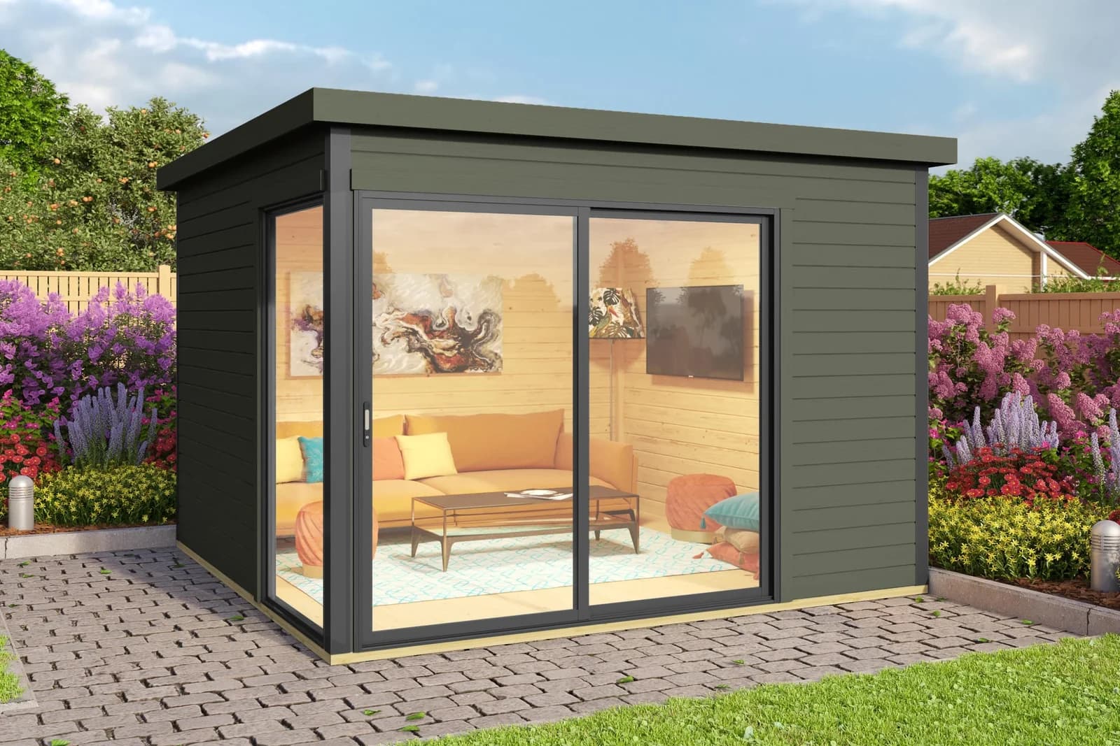 Gartenhaus NORDIC HOLZ DOMEO 1 Grüngrau Massivholz