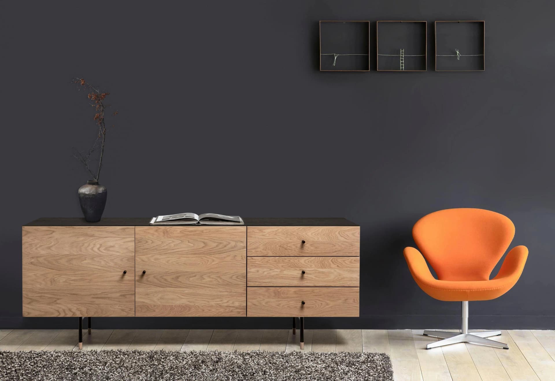 WOODMAN Sideboard Jugend Kommode Schwarz Eichefarben Soft-Close-Funktion