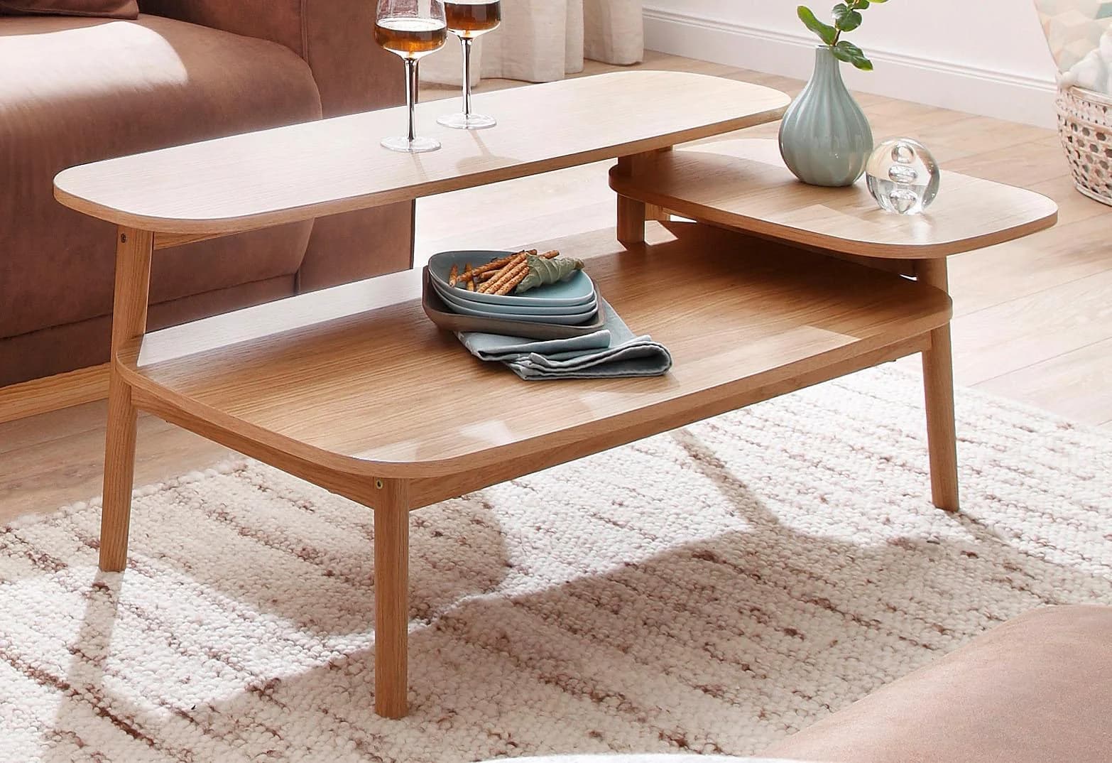 WOODMAN Couchtisch Eichberg Beige Natur 3 Ebenen Massivholz