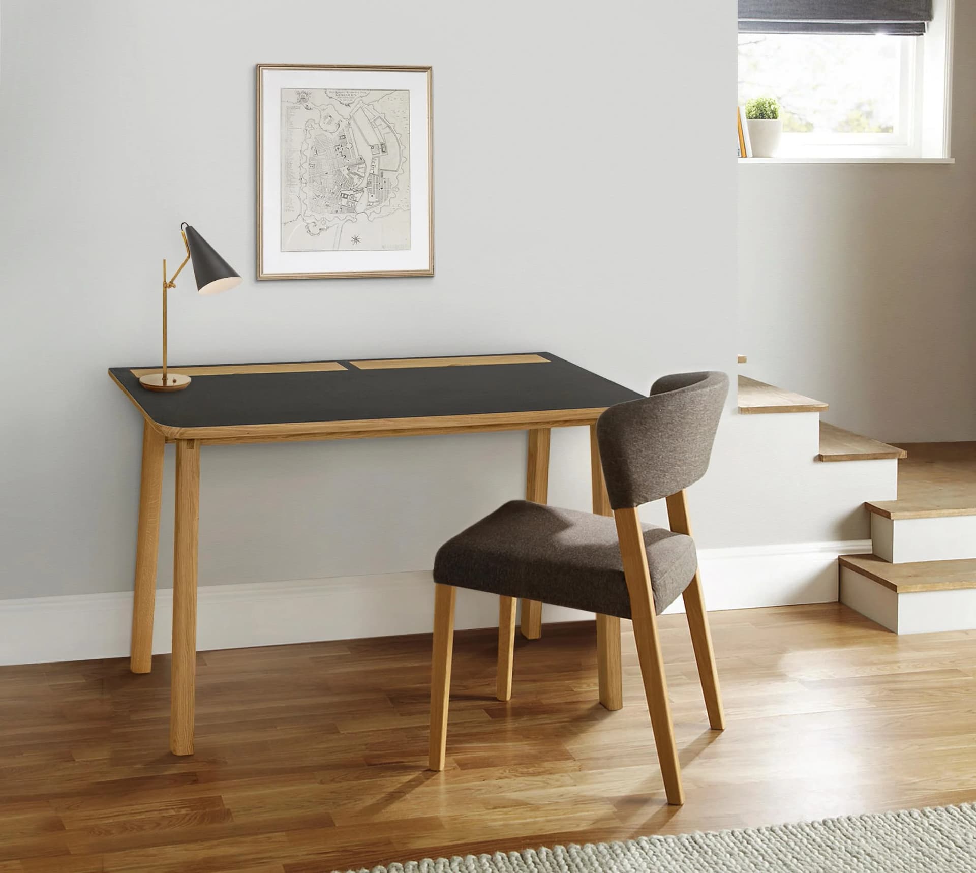 WOODMAN Schreibtisch Mati Braun/Schwarz mit Ledertaschen