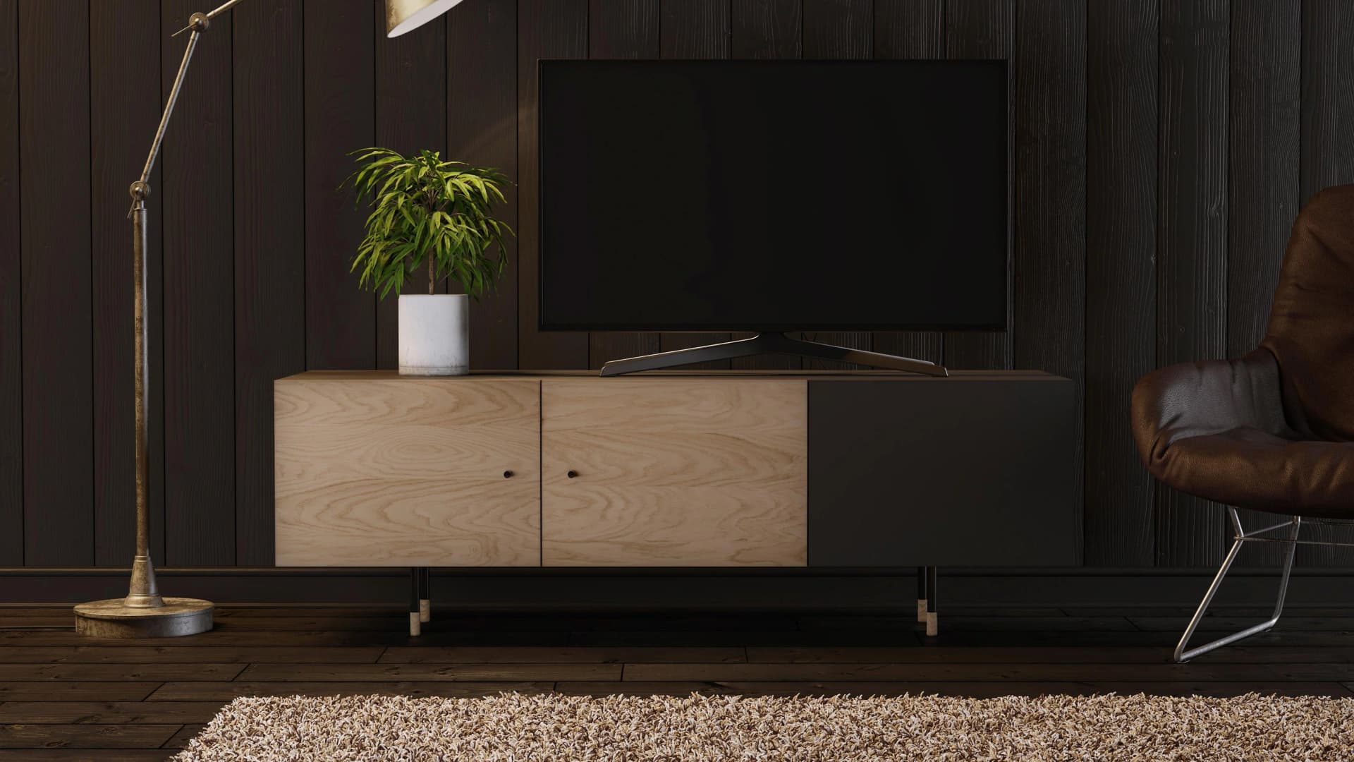 TV-Board WOODMAN Jugend TV-Kommode Eichenfarben/Schwarz Soft Close Funktion