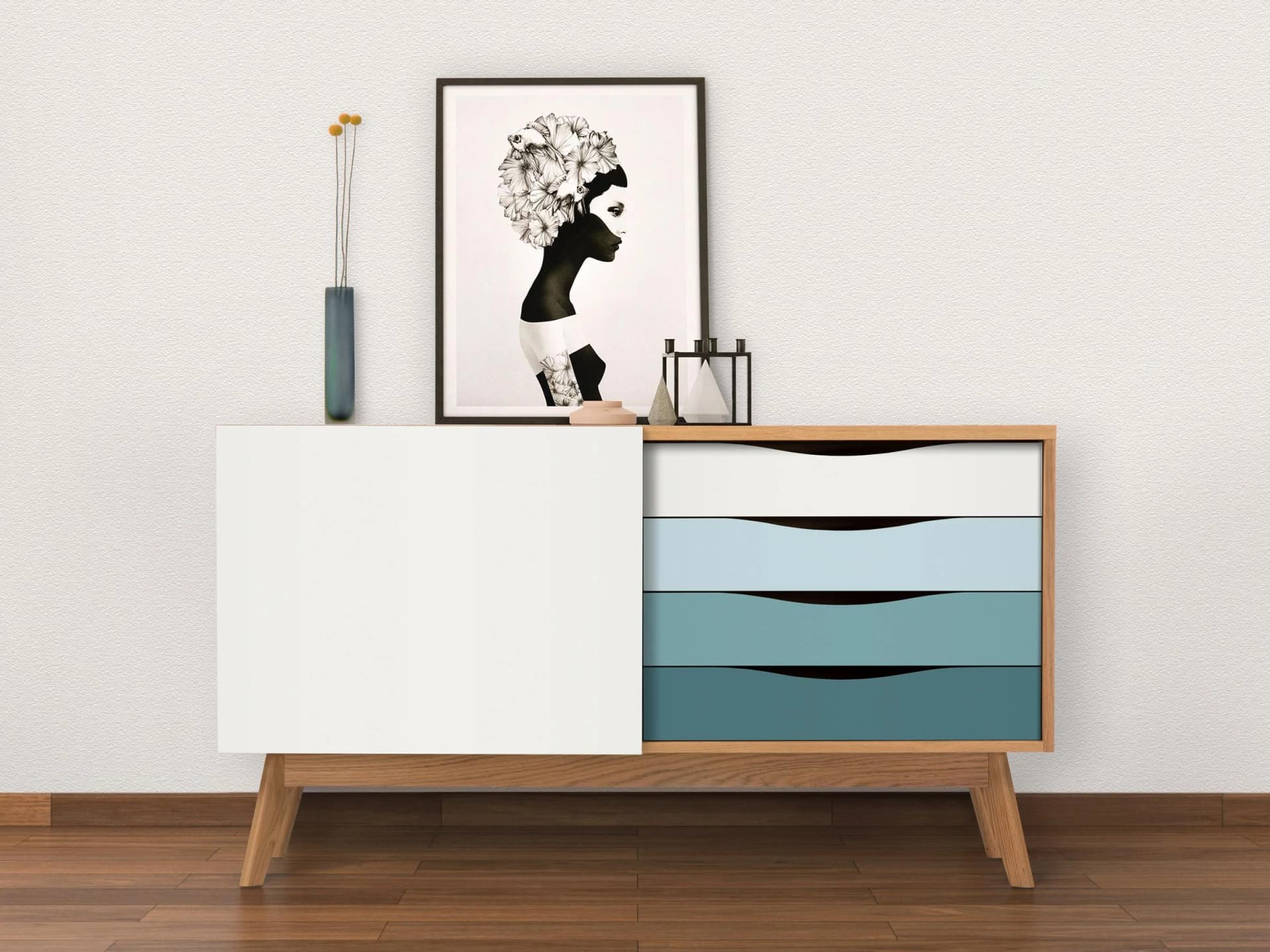 WOODMAN Sideboard Hilla Skandinavisch Eiche Hellblau