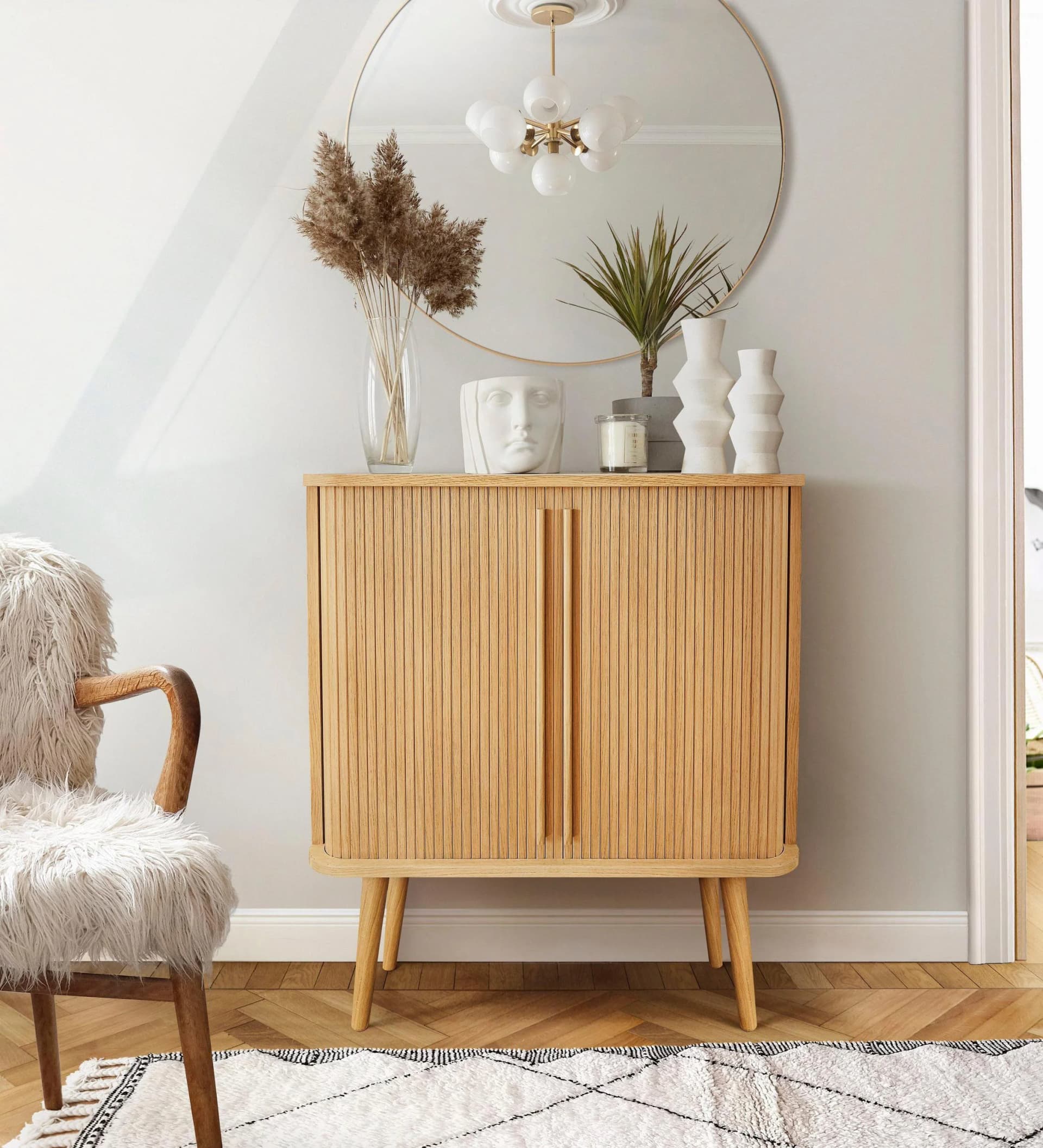WOODMAN Highboard Rove Eichenholzfurnier Beige Natur