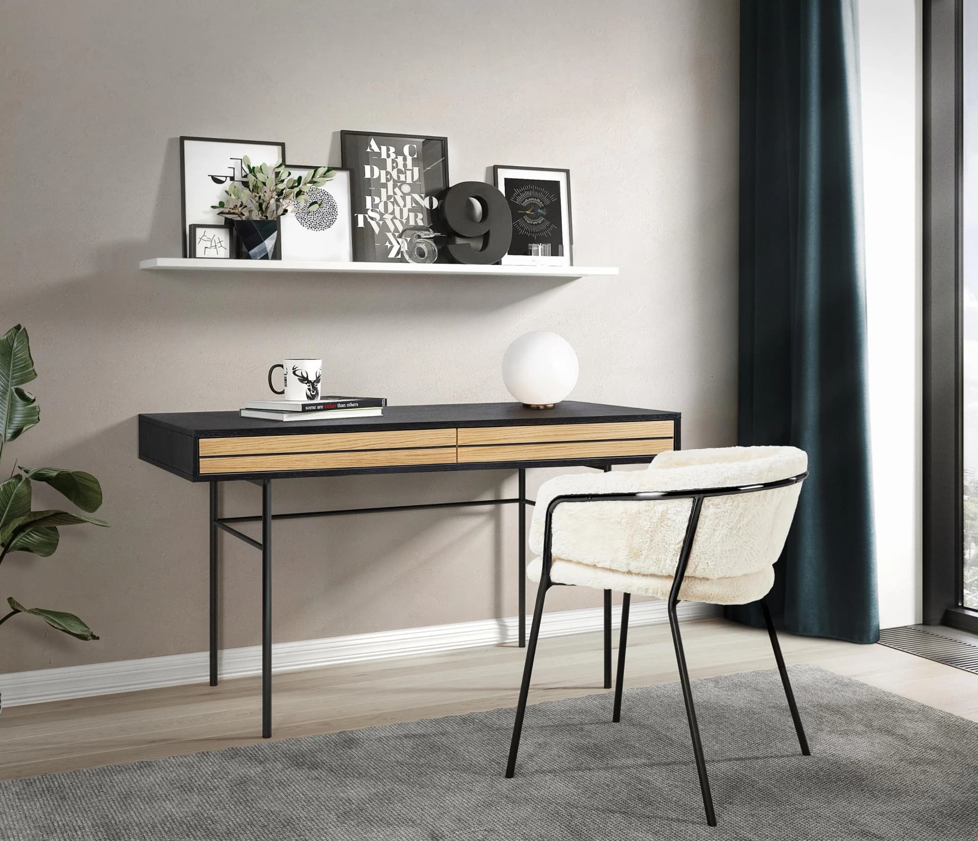 WOODMAN Schreibtisch Stripe Eiche Schwarz 130cm