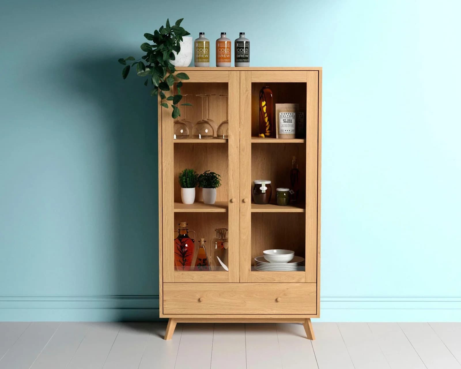 WOODMAN Kensal Glasvitrine Braun Eiche Natur Skandinavisch