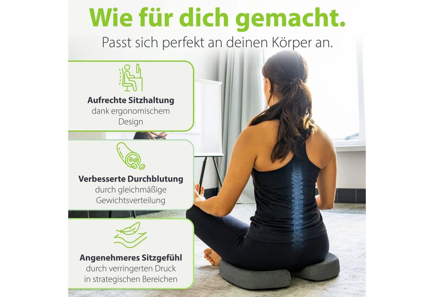 feela Sitzkissen Orthopädisch Grau Memory-Schaum Ergonomisch