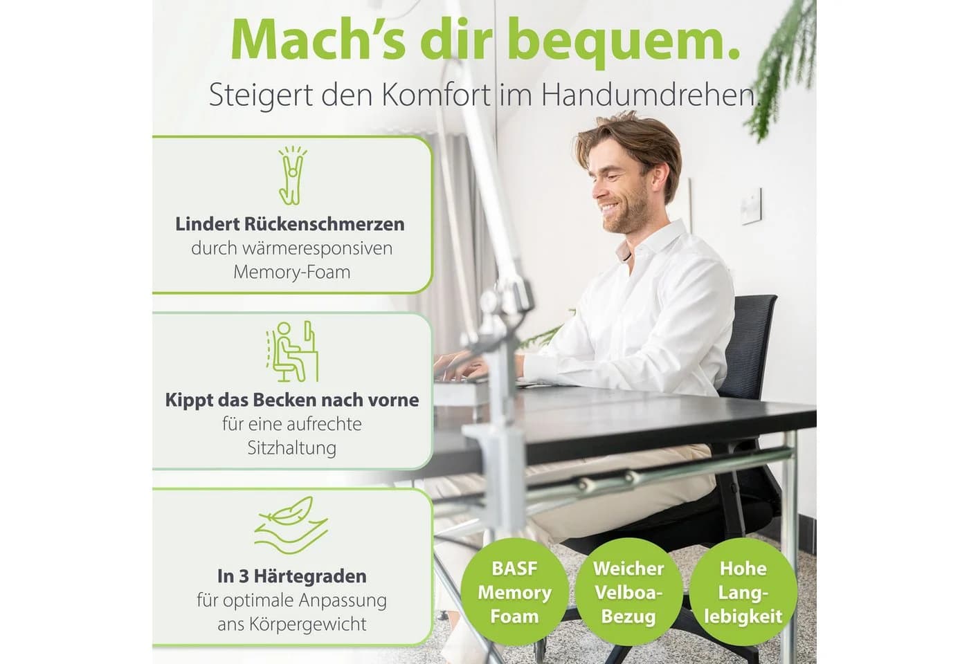 feela Sitzkissen Orthopädisches Keilkissen Schwarz Memory-Schaum