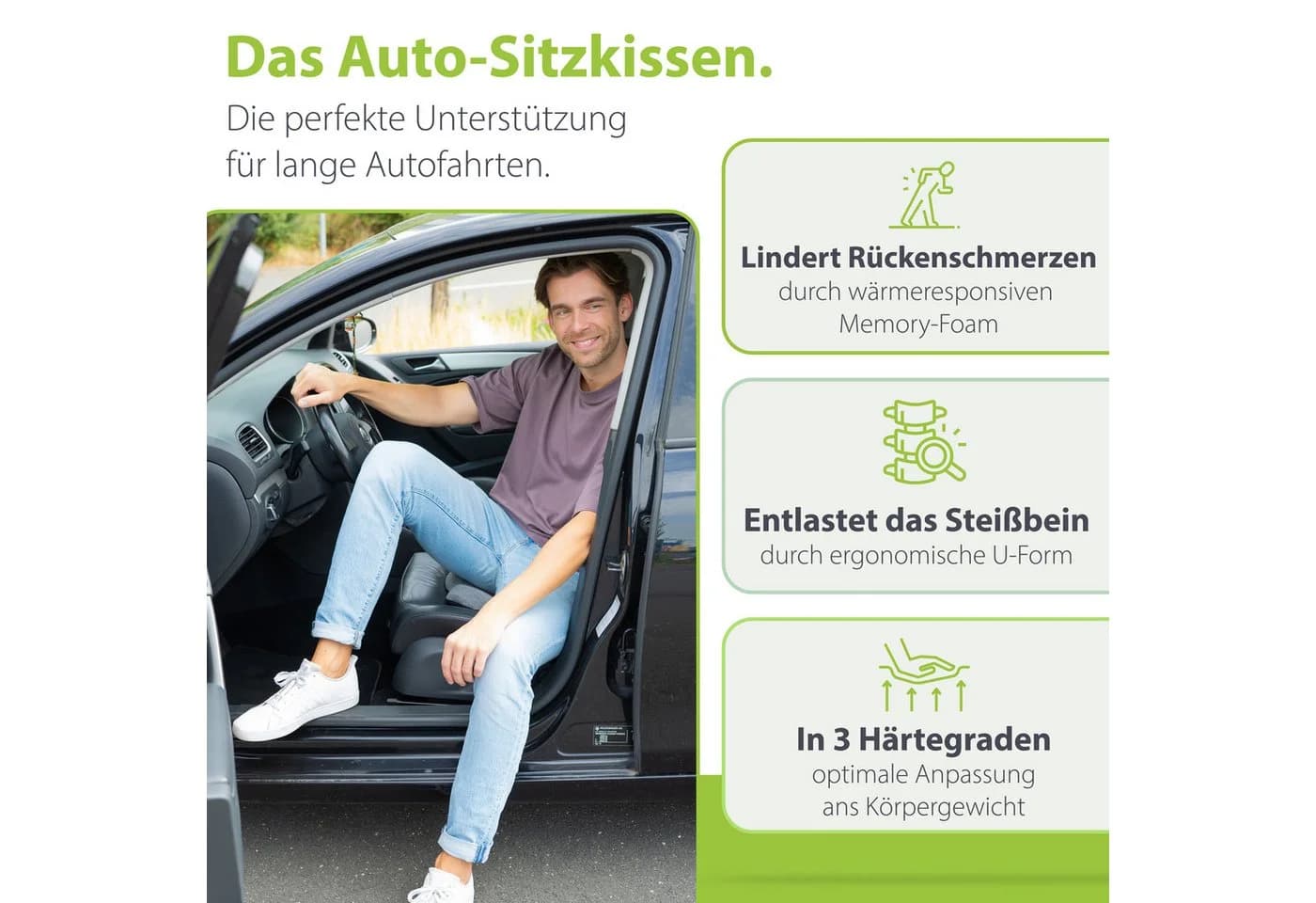 feela Sitzkissen Orthopädisches Auto-Sitzkissen – Entlastet Rücken & Steißbein