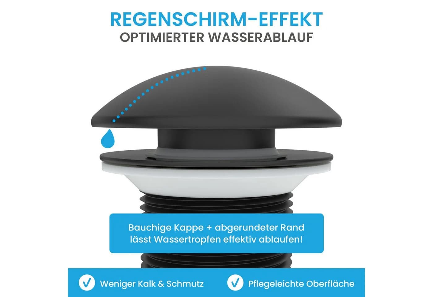 Bächlein Ablaufgarnitur Design Pop Up Matt Schwarz Werkzeugloser Einbau