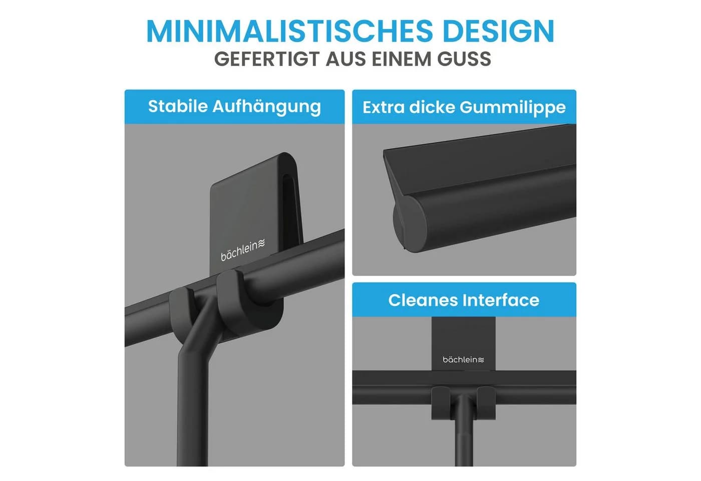 Bächlein Duschabzieher Silikon Schwarz mit Haltehaken