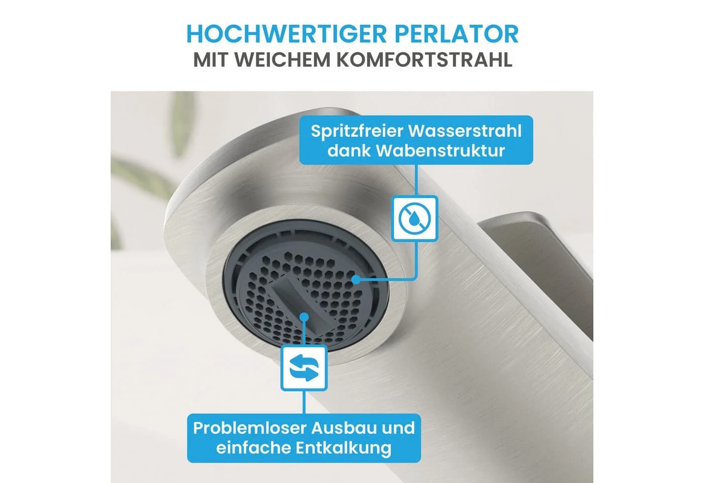 Bächlein Badarmatur Aldeya Hoch Edelstahl gebürstet