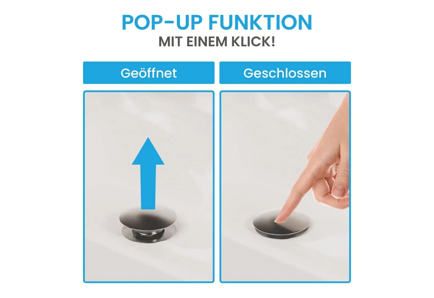 Bächlein Ablaufgarnitur Pop Up mit Überlauf - Werkzeugloser Einbau