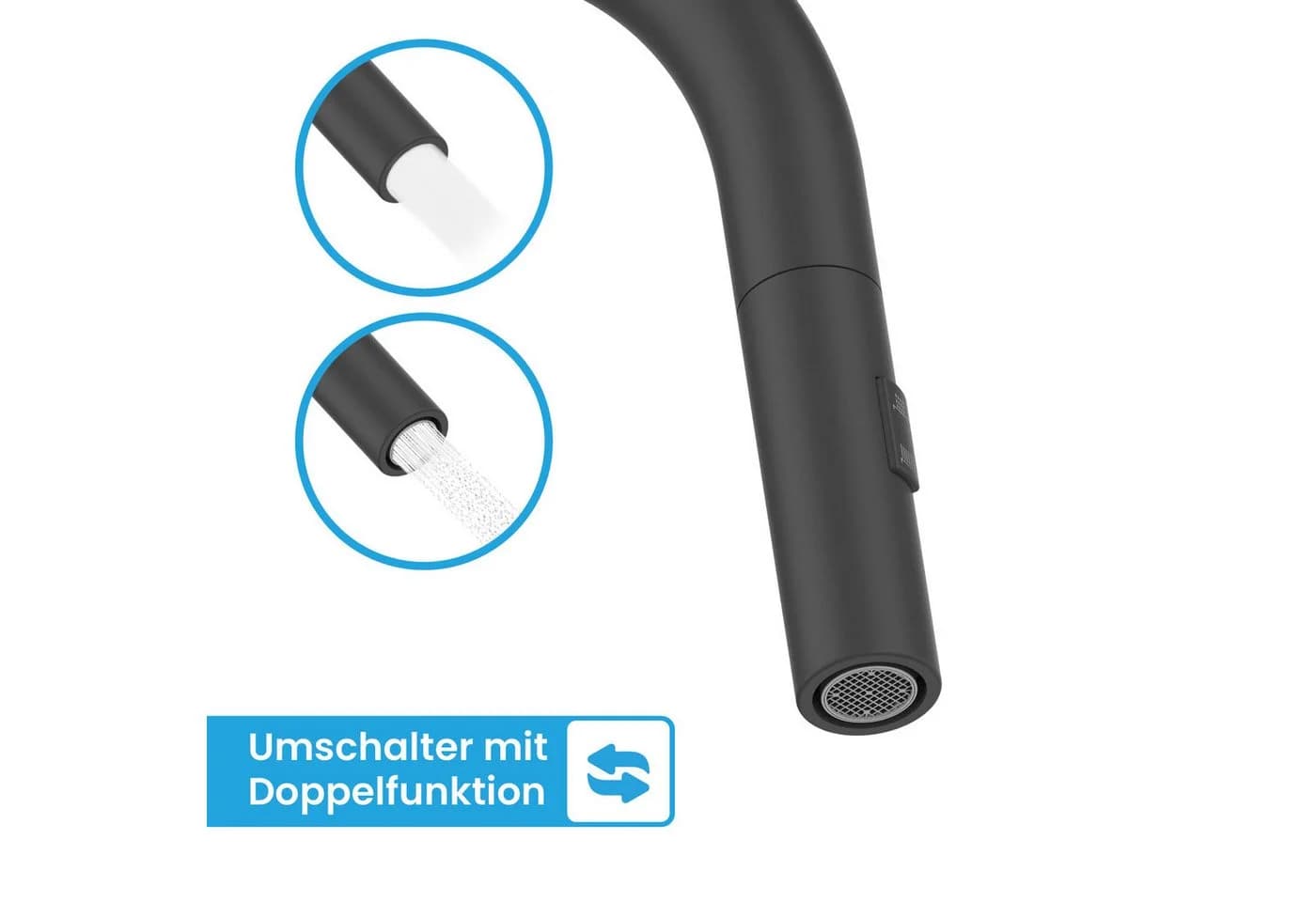 Bächlein Spültischarmatur Kocuso Schwarz-matt mit ausziehbarem Flexschlauch
