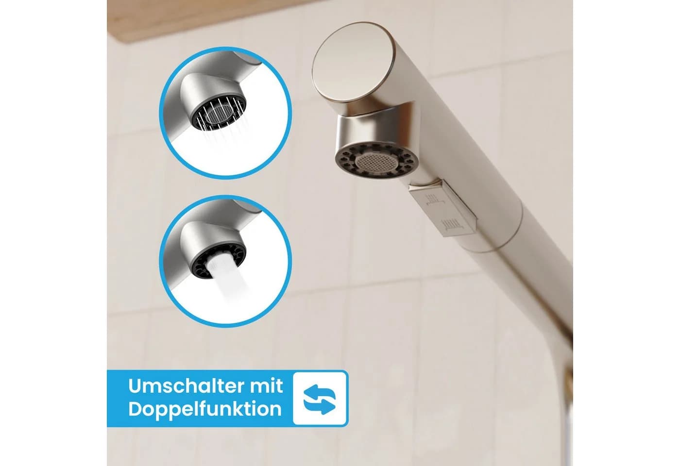 Bächlein Varvaro Spültischarmatur Edelstahl gebürstet mit ausziehbarer Brause