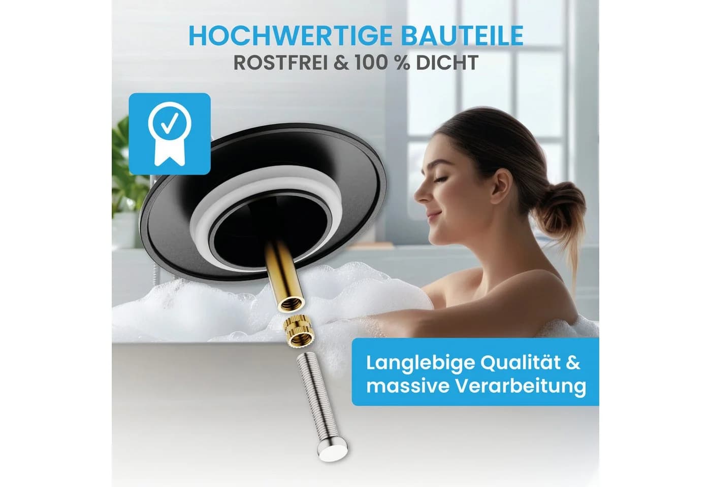 Bächlein Badewannenstöpsel Schwarz-matt Messing Excenterverschluss
